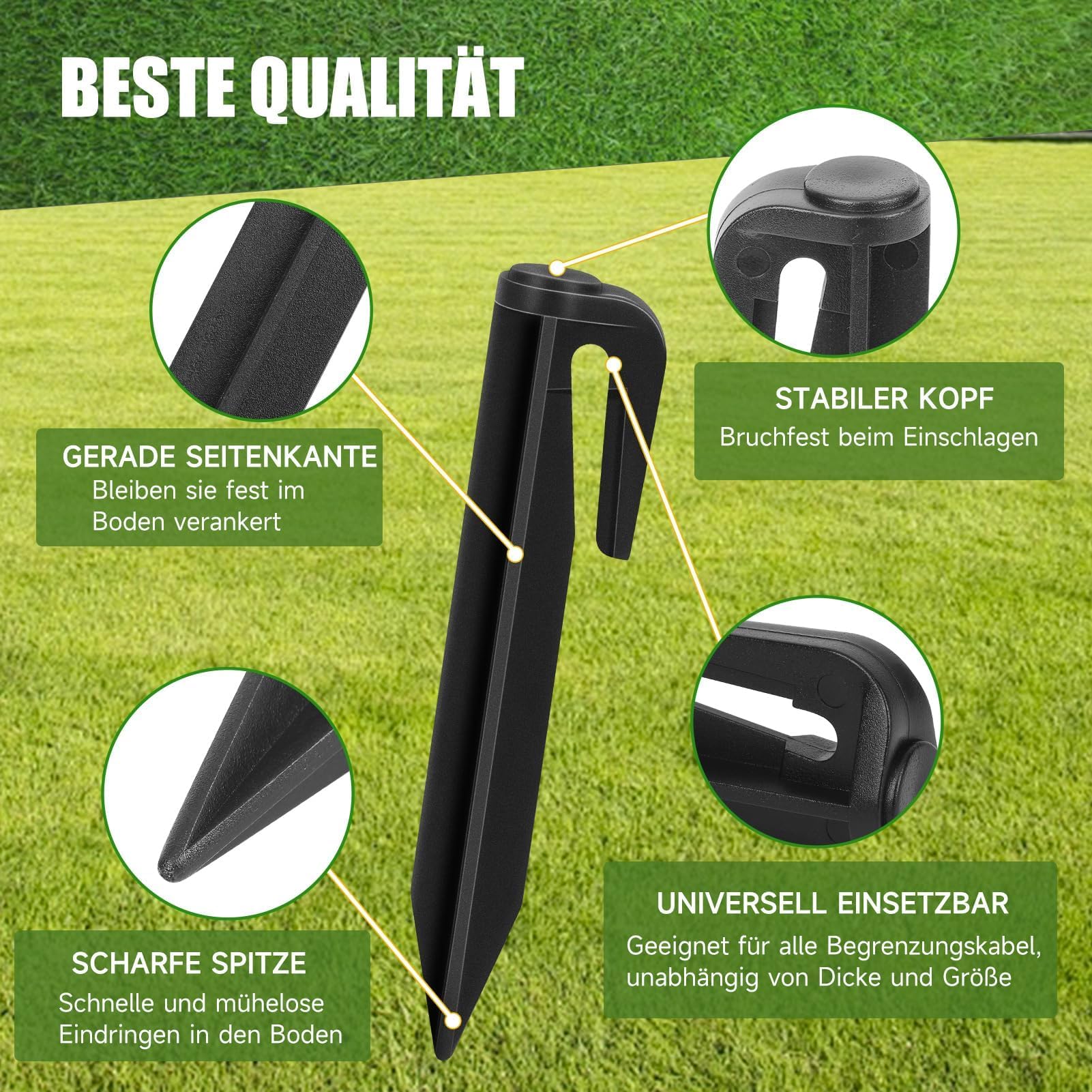 Garvee Cable Perimetral para Robot Cortacésped Kit de 150m con 450 Piquetas y 15 Conectores, Hilo Delimitador de Cobre y Plástico de Alta Conductividad Compatible con Modelos Principales, Negro Verde