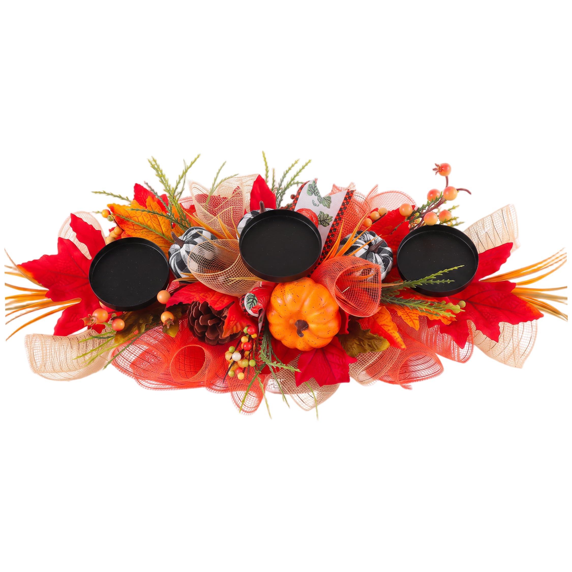 Decorazione da tavola autunnale, portacandele foglia d'acero arancione a 3 candele, 24x12 pollici
