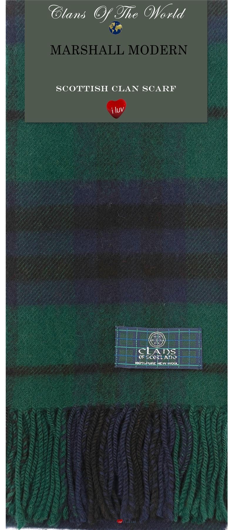 Marshall Modern Tartan Clan Scarf 100% Soft Lambswool