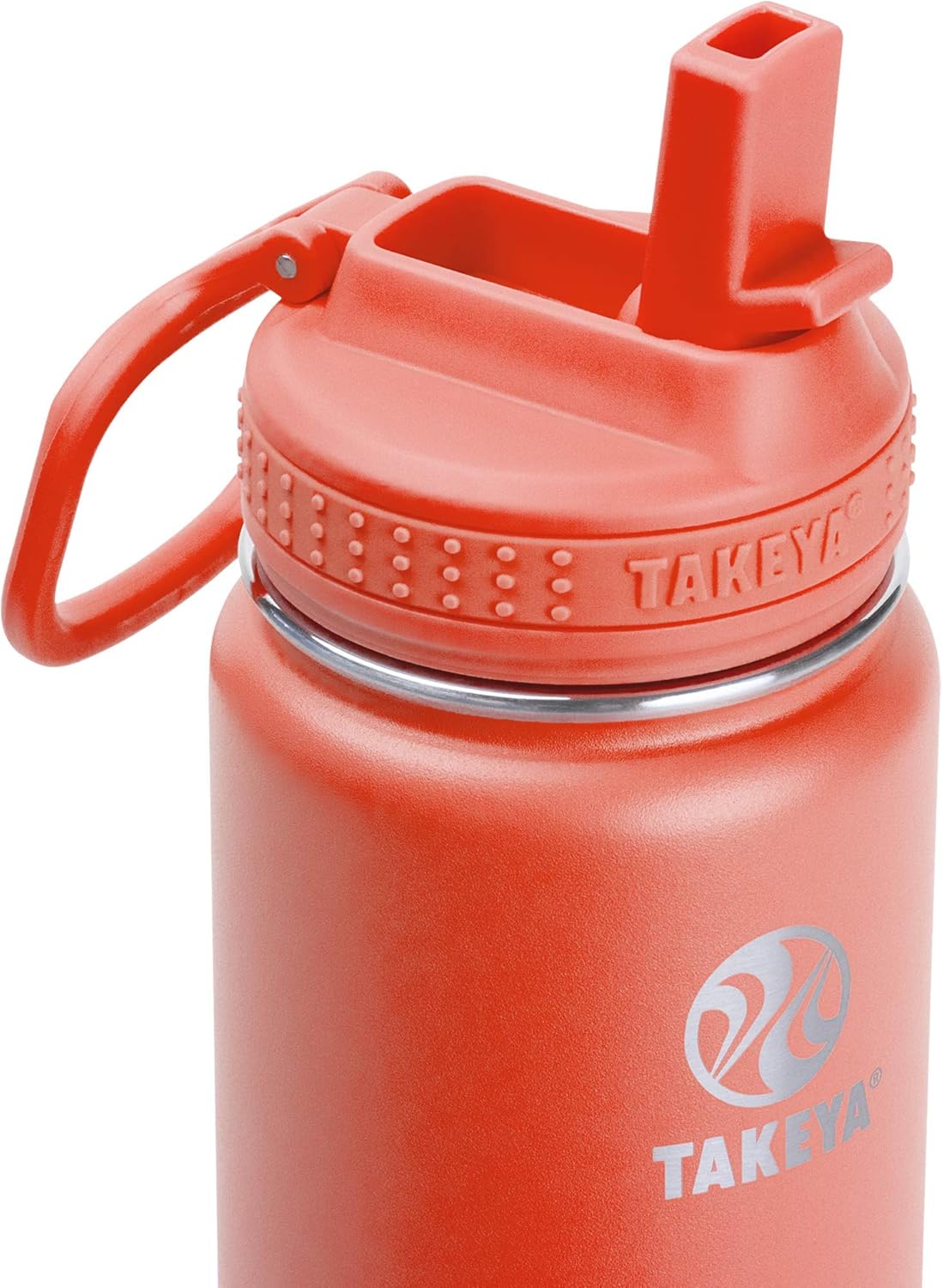 Takeya Actives Water Bottle with Straw Lid - Durable & Easy-Care Water Bottle with Stainless Steel Insulation - BPA-Free Lid with Carry Handle & Straw - Dishwasher-Safe - 24 oz, Coral