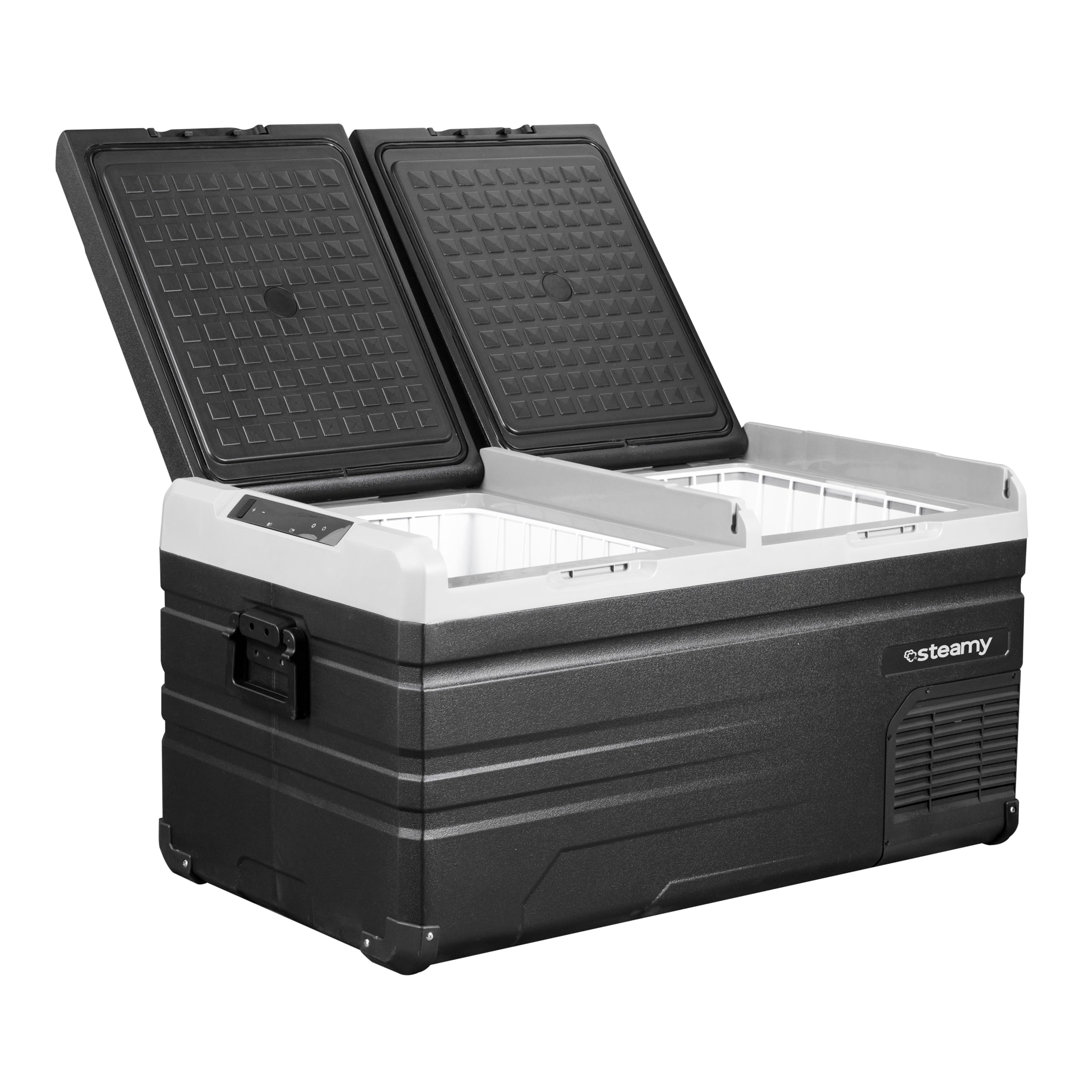 Steamy-E Single Zone 95, Nevera de compresor portátil eléctrica, 90 Litros, Negro, 12V / 230V, para Congelar y Enfriar de -20°C a +20°C, ideal para Camping