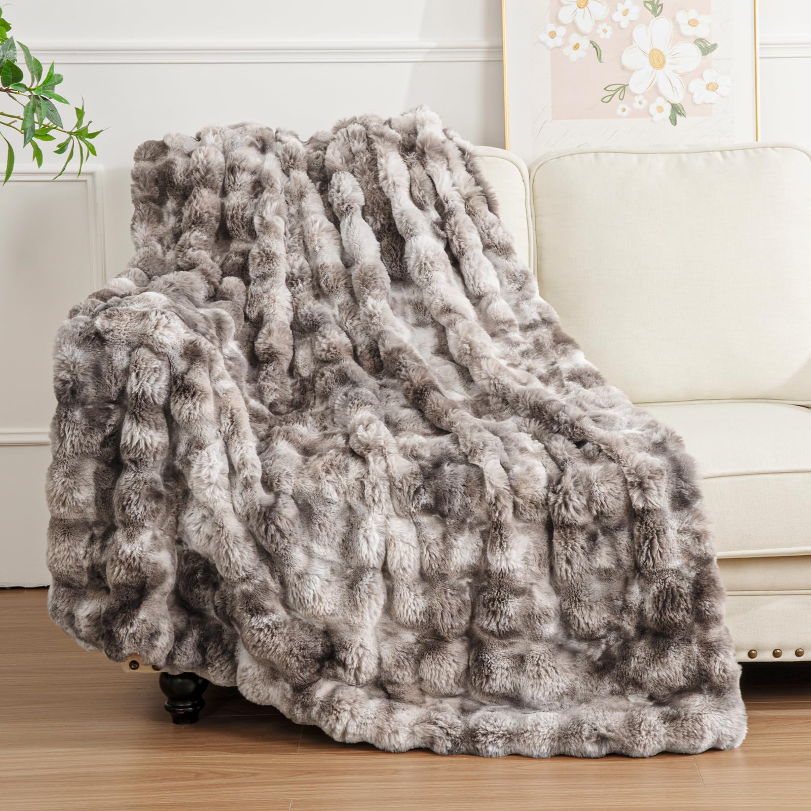 Blanket Sofa Large Plaid Rabbit 60"x80", Faux Fur with Flannel Backing Fleece Blanket Winter Fluffy Blanket Bed Cover, Soft and Warm Blankets for Sofa, Gift for Women OEKO-TEX STANDARD 100