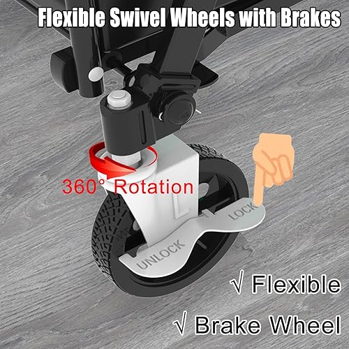 Miniatura 3 de Carrito de compras plegable con ruedas giratorias de freno, carrito de comestibles jumbo con bolsa impermeable y canasta doble, carrito de utilidad