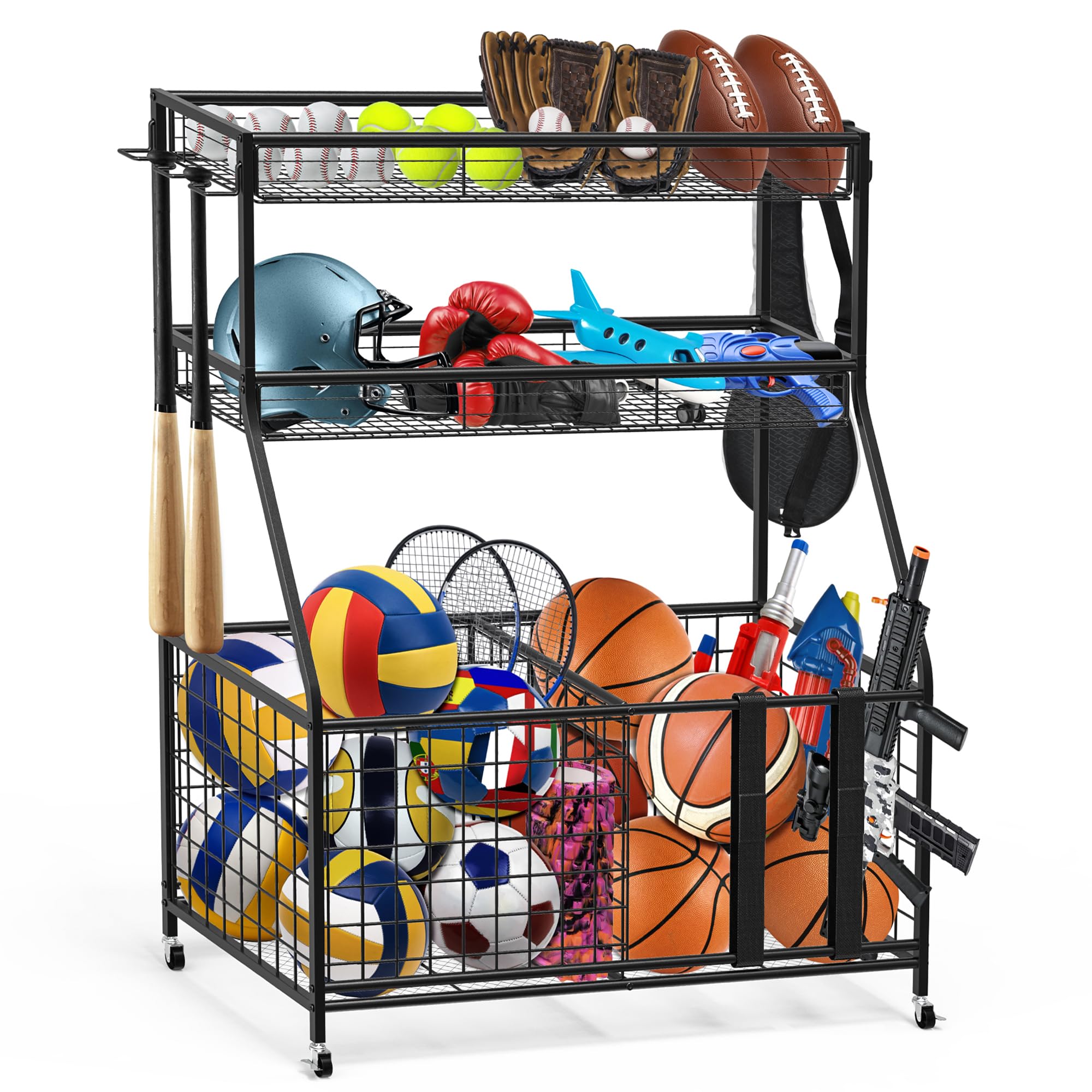 Uboway Larger Garage Sports Equipment Organizer: Sports Storage Rack for Golf Bags, Ball Storage, Garage Storage System, Weight Storage Rack with Wheels and Hooks, Gear Storage for Sports and Yoga