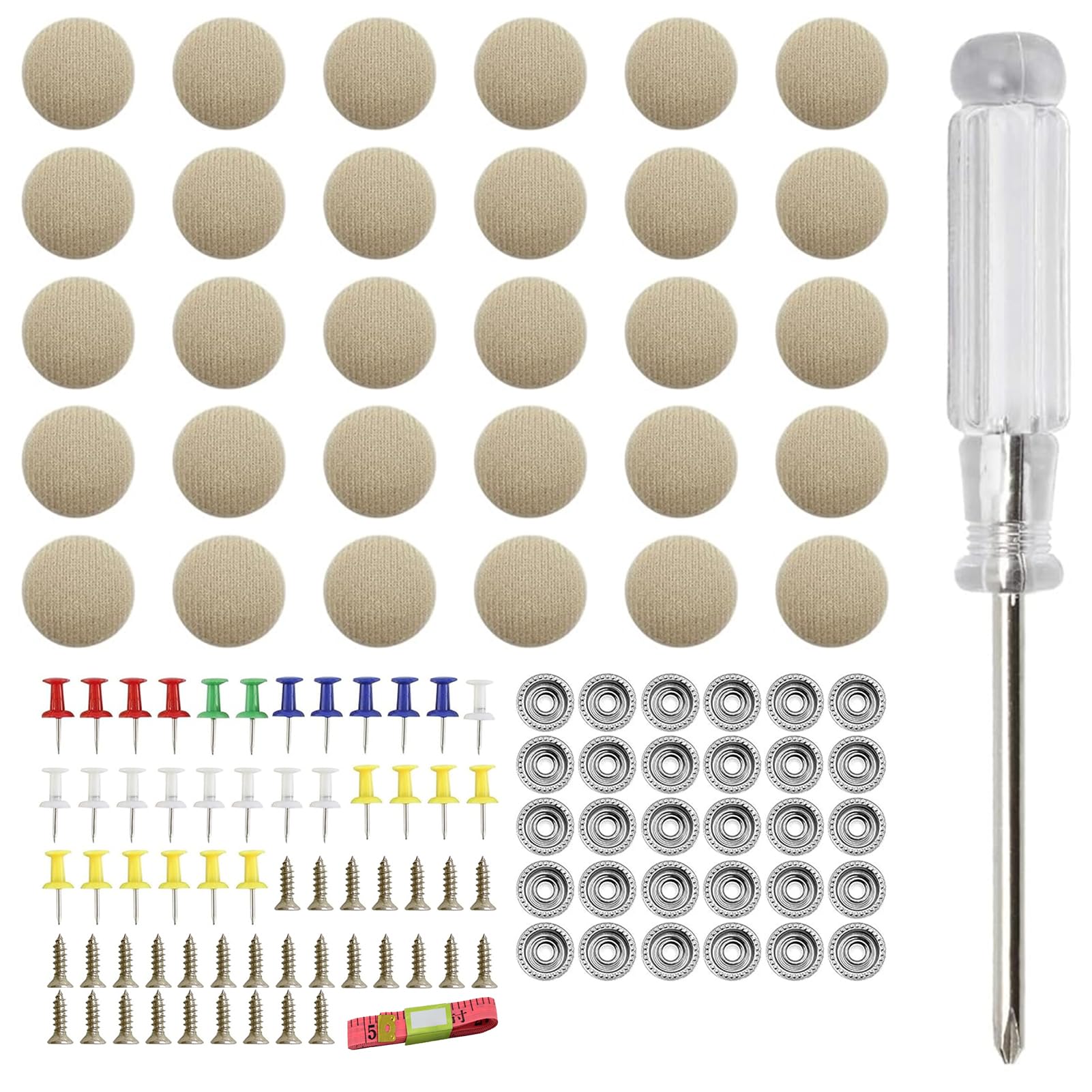 30 Piezas Kit Chinchetas Techo Coche, Botones Reparación Techo Coche con Pasadores Destornillador Cinta Métrica Universal para Cielo Techo Caído Retenedor Tejido Vehículo