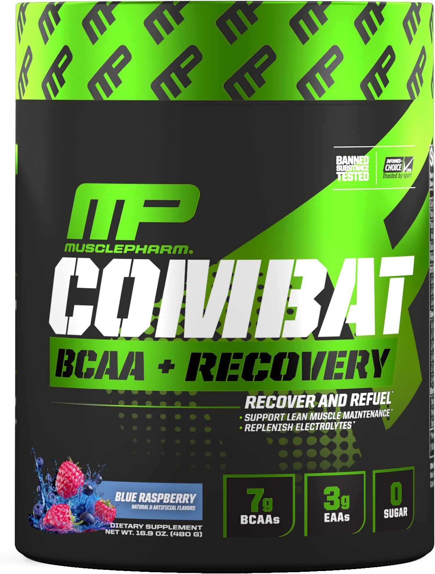 MusclePharm Combat BCAA + Recovery Powder, 10g of Branched-Chain Amino Acids and Essential Amino Acids, Blue Raspberry, 30 Servings