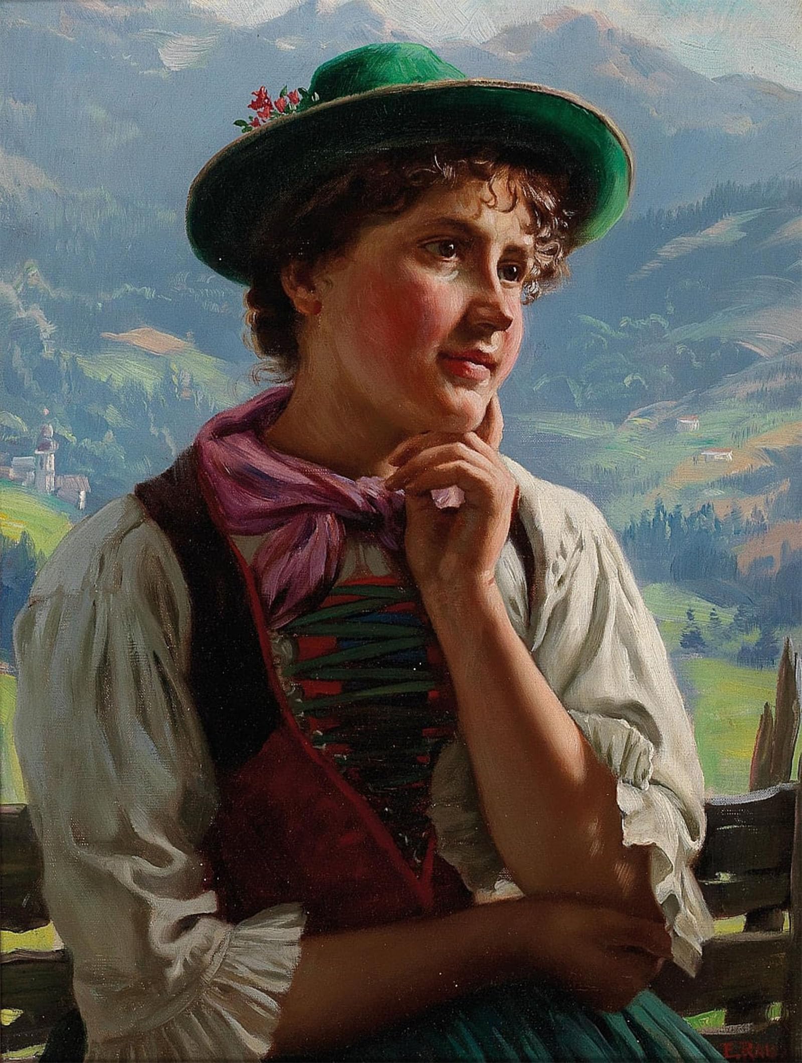 POSTERIIk Famous Print Pop Art Wall Art Graffiti Girl in Traditional Costume in an Alpine Landscape by Emil Rau Art Prints for Home Decor 60x90cm
