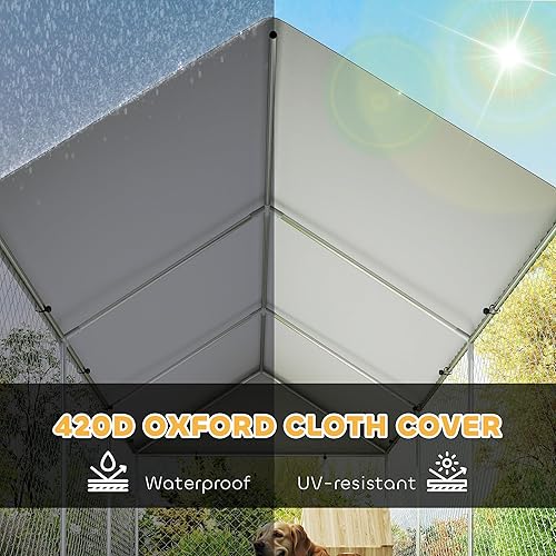 Miniatura 26 de PawHut Perrera para perros al aire libre, 20 x 7.5 x 5.2 pies, perrera grande resistente para dos habitaciones exteriores con techo impermeable