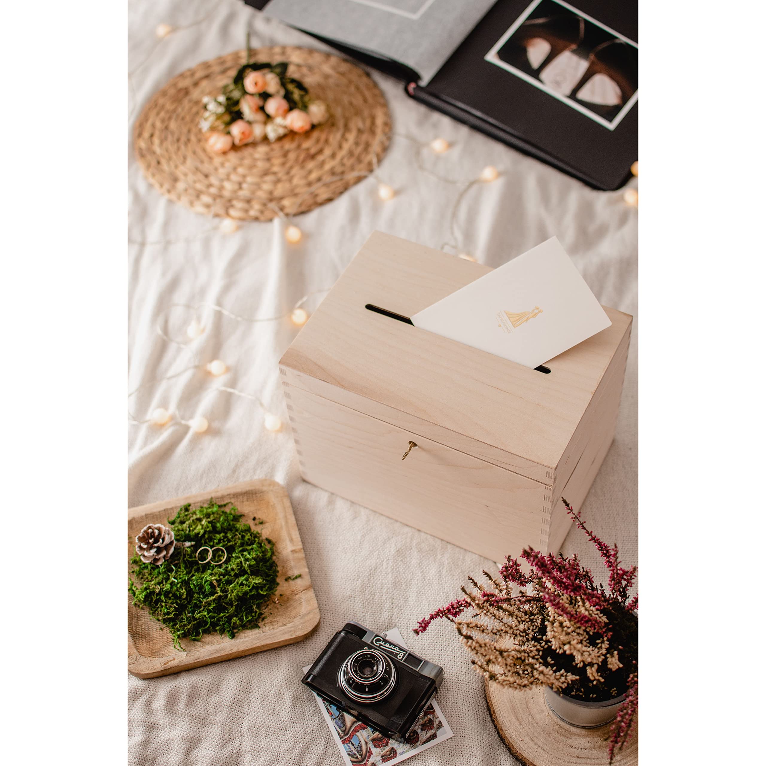 Scatola Per Biglietti Di Nozze In Legno - Decorazione Rustica Con Serratura - Foto 4