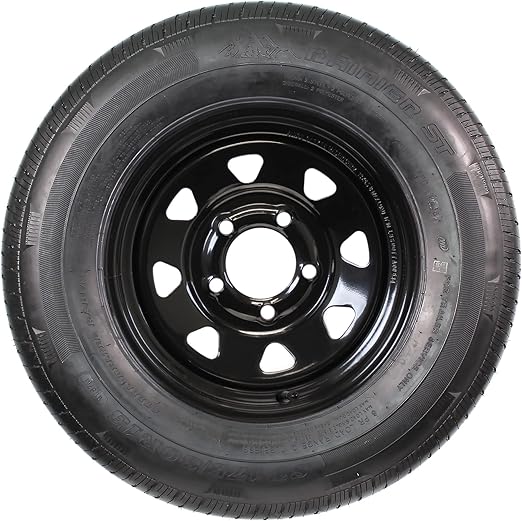 eCustomrim Trailer Tire and Rim Radial ST175/80R13 175/80 R 13 Load Range C 5-4.5 Black Spoke Wheel - 6 Year Warranty w/Free Roadside