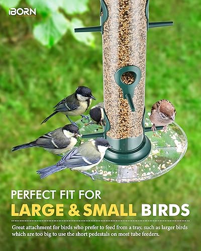 Miniatura 5 de iBorn Comedero para pájaros con 6 puertos para colgar en el exterior, alimentador de pájaros cardenales de metal de aluminio, acabado verde, 14