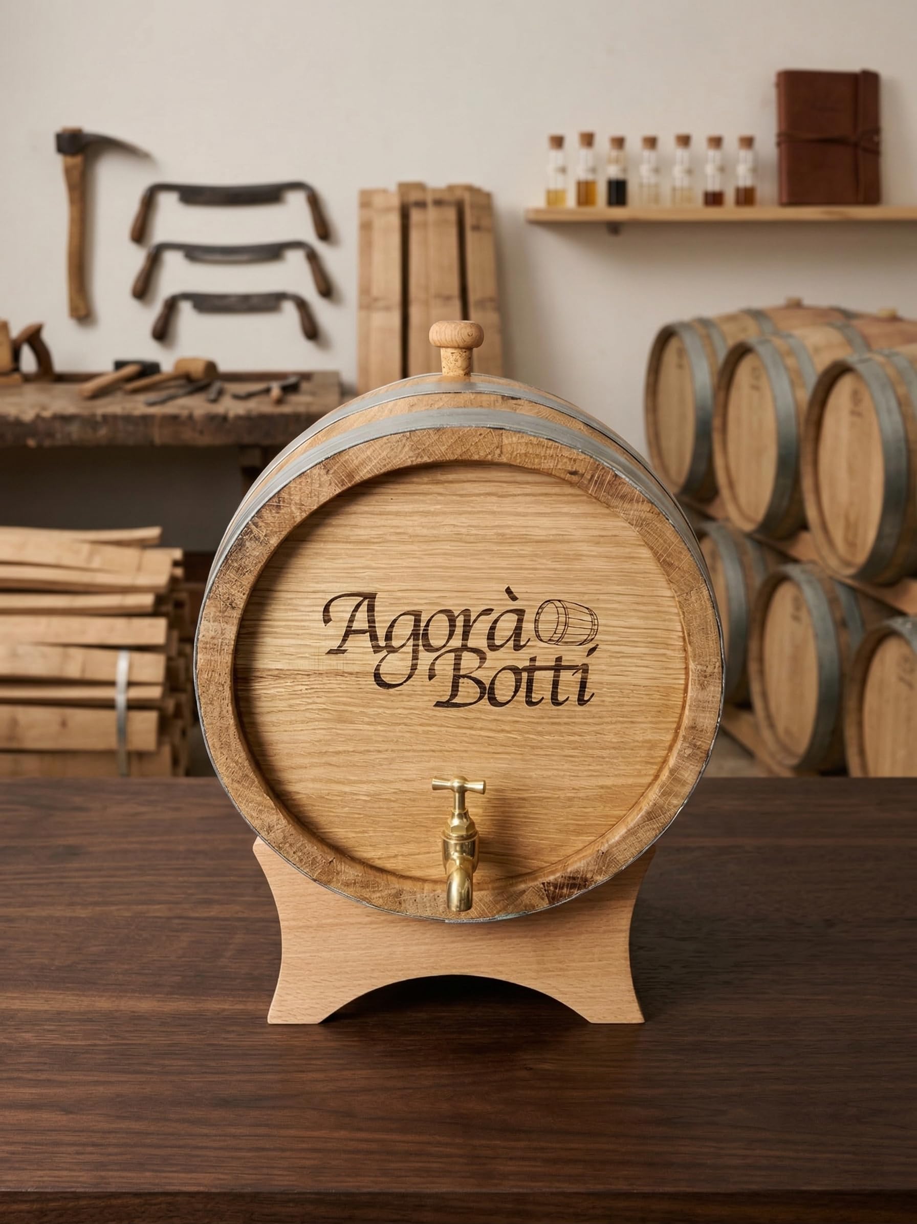 Barril de roble de 10 litros con grifo de latón