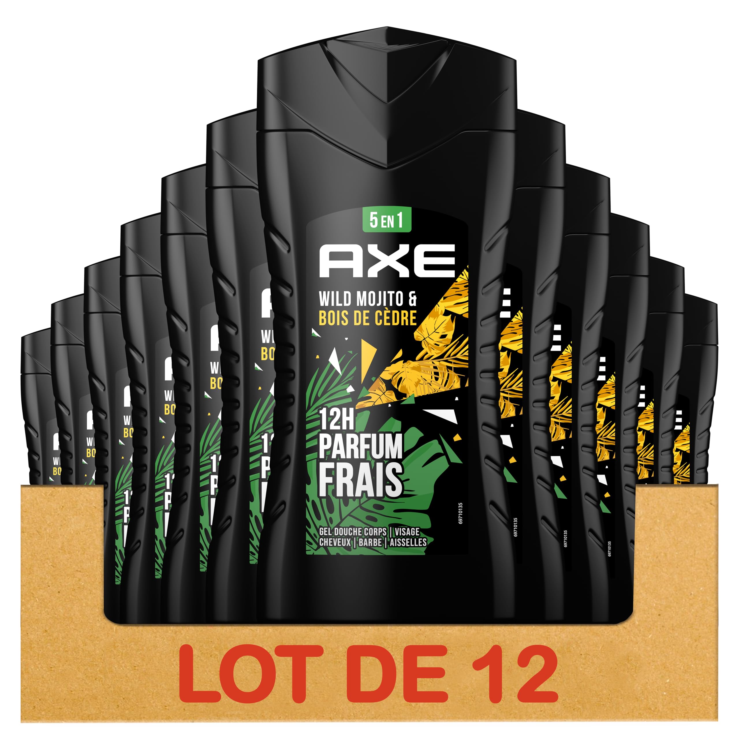 AXE - Duschgel für Herren, 5-in-1, Wild – 24 Stunden feuchtigkeitsspendend – 87% Inhaltsstoffe natürlichen Ursprungs – Duft Mojito & Zedernholz (12 x 250 ml)