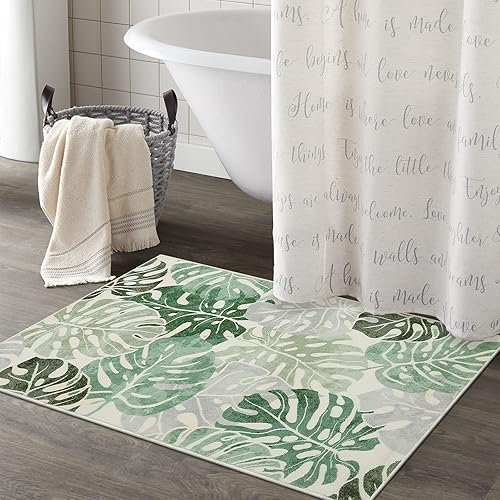 Lanffia Alfombra de área de hojas de 2 x 3 pulgadas, alfombra de entrada lavable antideslizante para fregadero de cocina, alfombra de baño azul