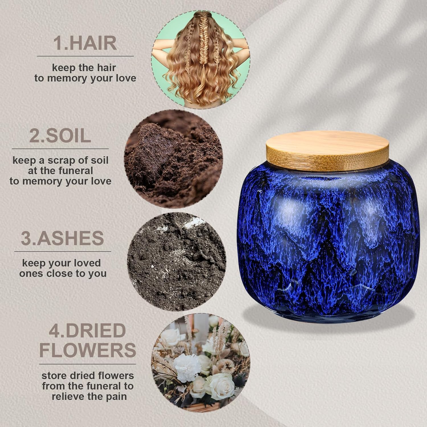 Sieral Set of 4 Ceramic Small Urns for Human Ashes Sharing Keepsakes Cremation Mini Urns Human and Pet Ashes Funeral Container with Box and Lining for Memorial Your Loved One Lost, 4 Colors(Elegant) - Image 4