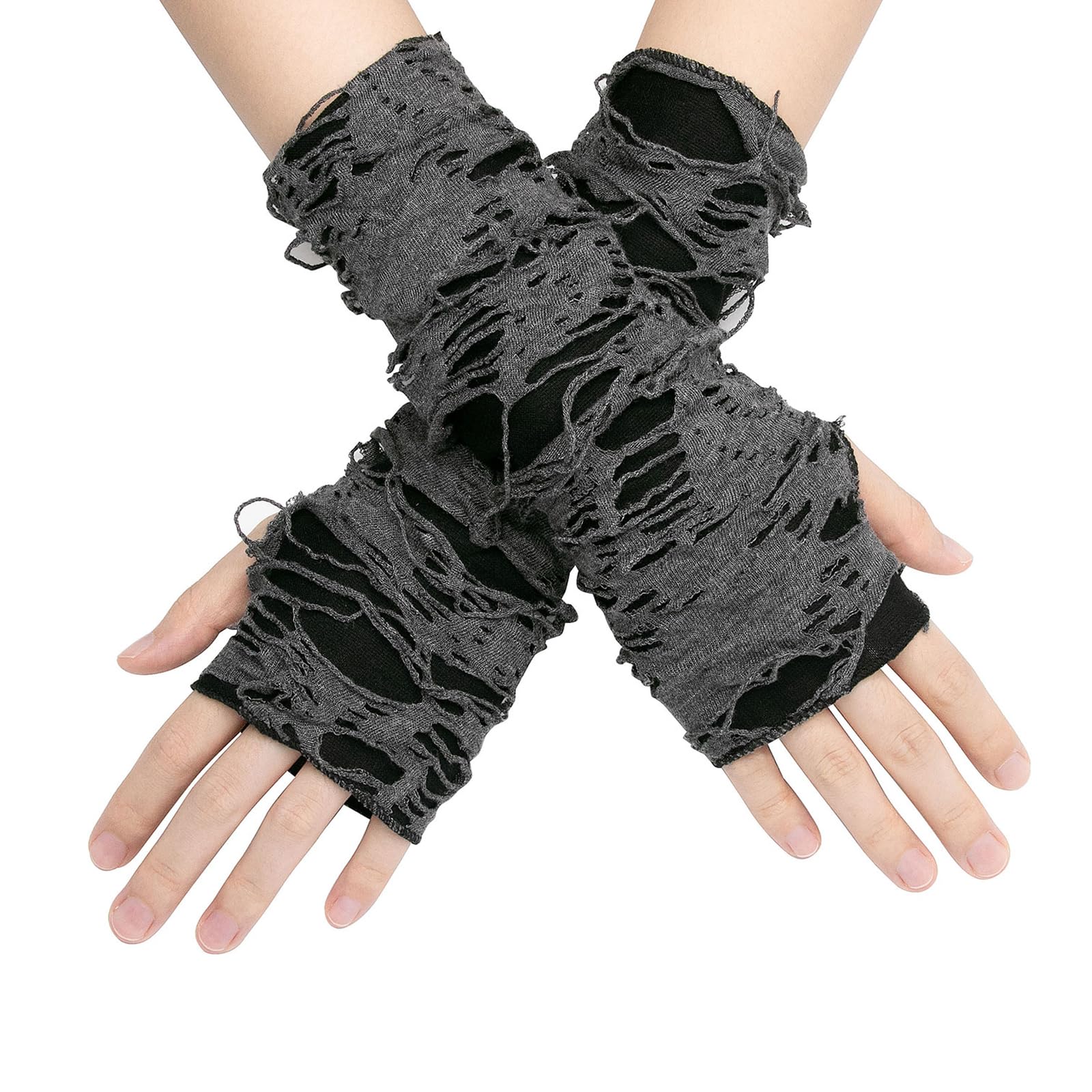 Long Keeper 1 Pair Punk Gothic Fingerless Gloves Ripped Hole Spider Web Half Finger Gloves for Women Halloween Gloves for Costume Party Cosplay Accessory