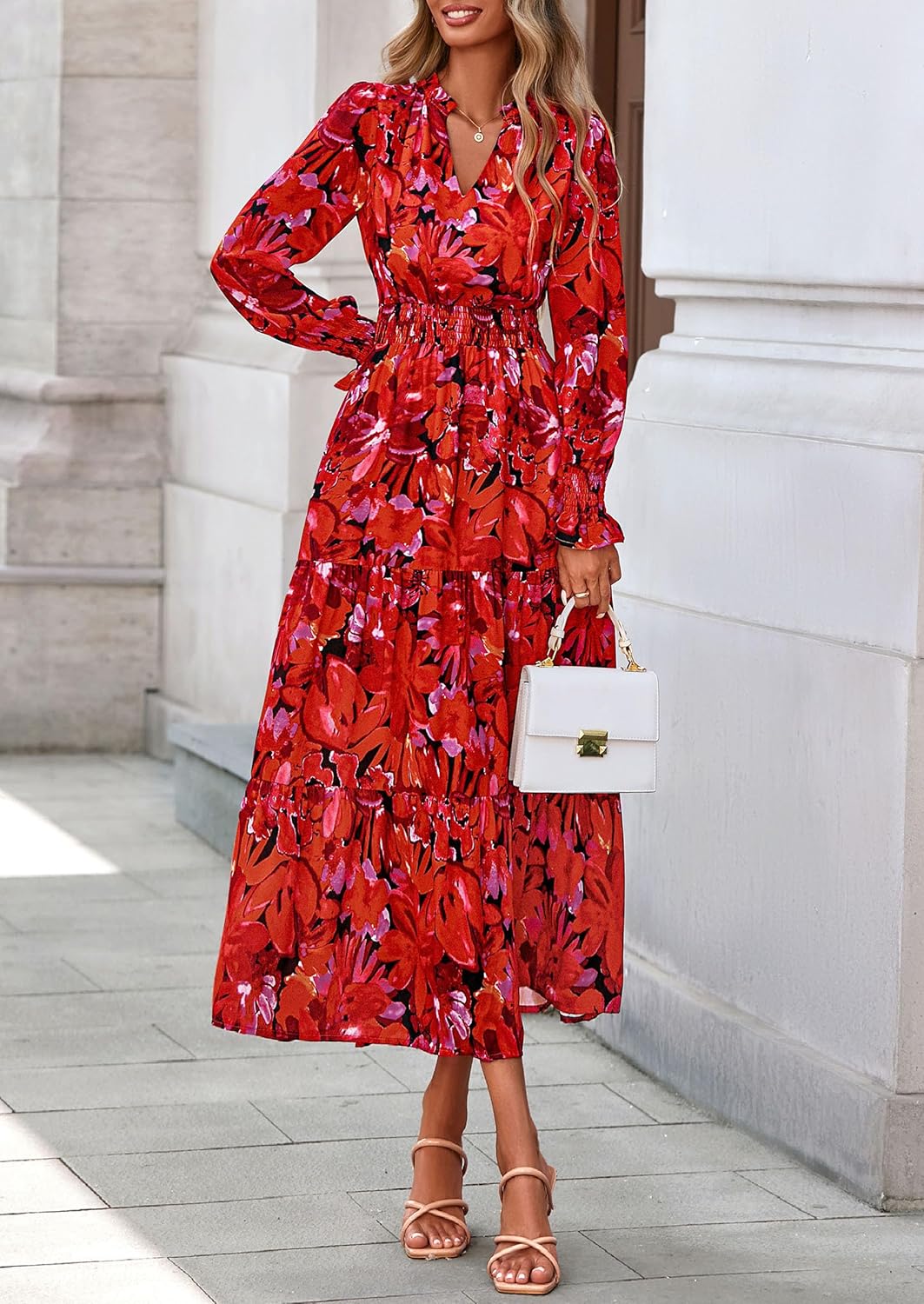 PRETTYGARDEN Women's Floral Maxi Dress 2026 Fall Long Sleeve V Neck A Line Long Flowy Spring Party Boho Dresses - Image 5