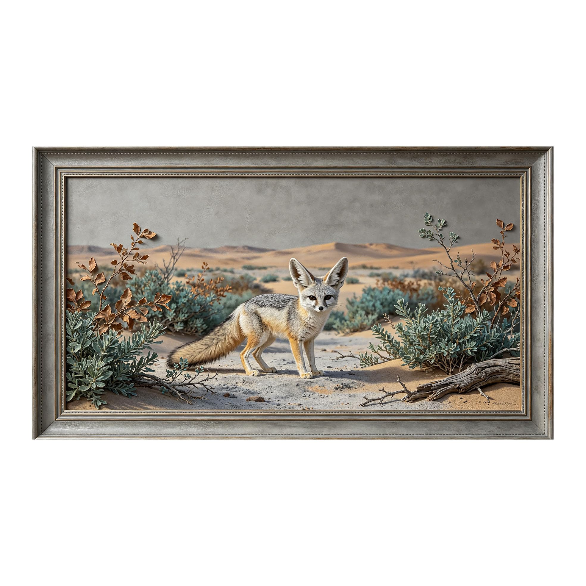 Yzpallescene 3D 3D Framed Wall Art 50cm×90cm Desert Fox Landscape Realistic Oil Painting Large Size SelfAdhesive Removable Wall Decor Prints Artwork for Living Room Bedroom Office