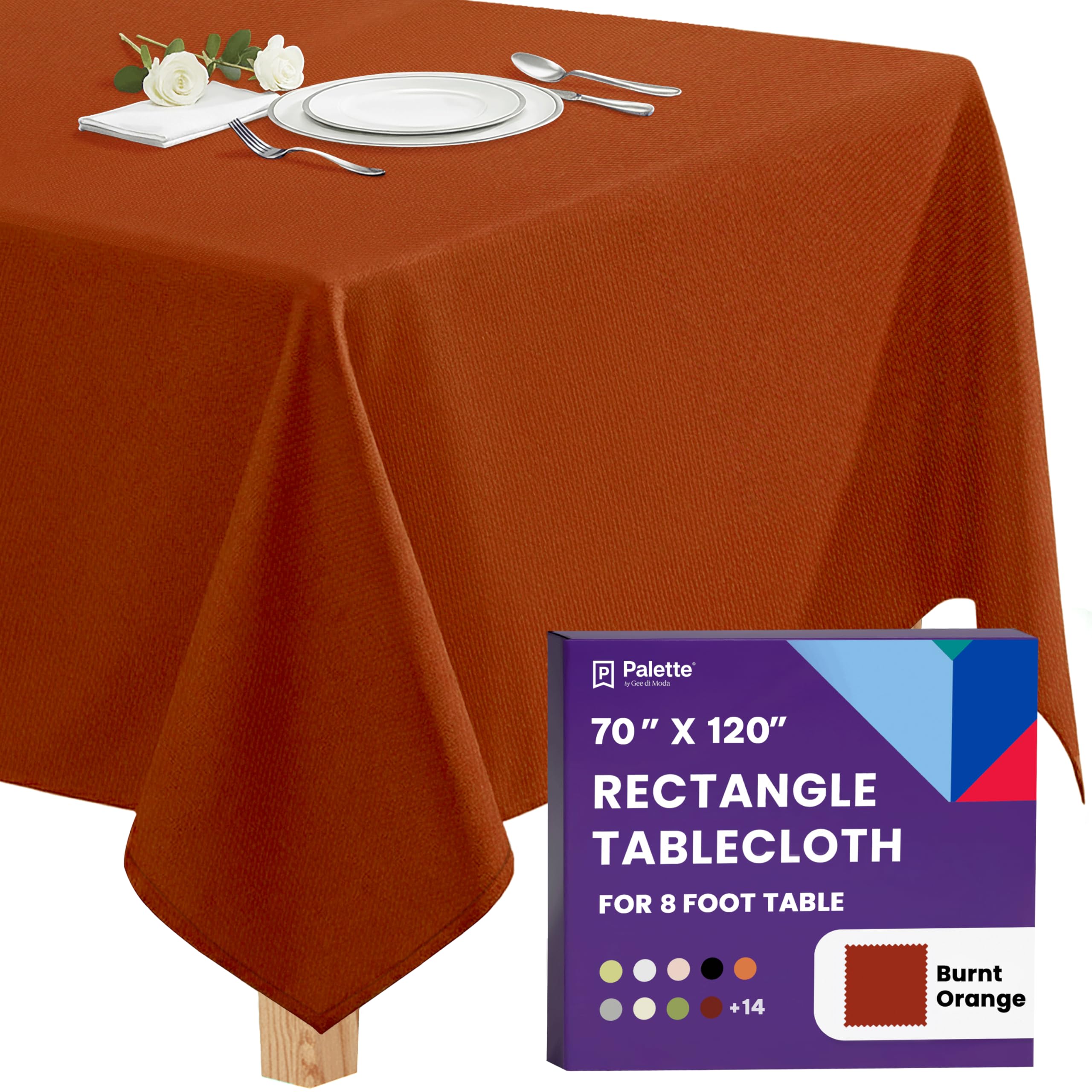 Gee Di Moda Rectangle Tablecloth - 70 x 120 Inch Burnt Orange Table Cloth for 6 or 8 Foot Rectangle Tables - Heavy Duty Washable Fabric - for Holiday Party, Dinner, Weddings, Baby Shower &amp; Events