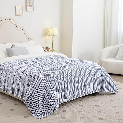 Miniatura 4 de PLEASANT BOULEVARD Manta mullida de doble cara con diseño de rayas a cuadros, ligera, de lana para decoración de cama y sofá, acogedora, suave y