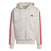 adidas Homme Essential Three Stripes Fleece Zipper Hoodie, Wonder Alumina/Pure Ruby