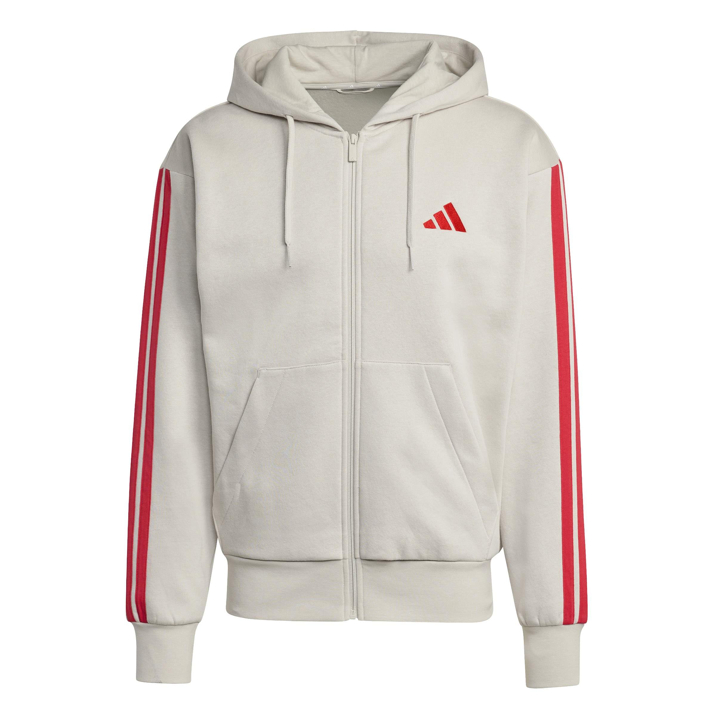 adidas Herren Essential Three Stripes Fleece Zipper Hoodie, Wonder Alumina/Pure Ruby, L Tall