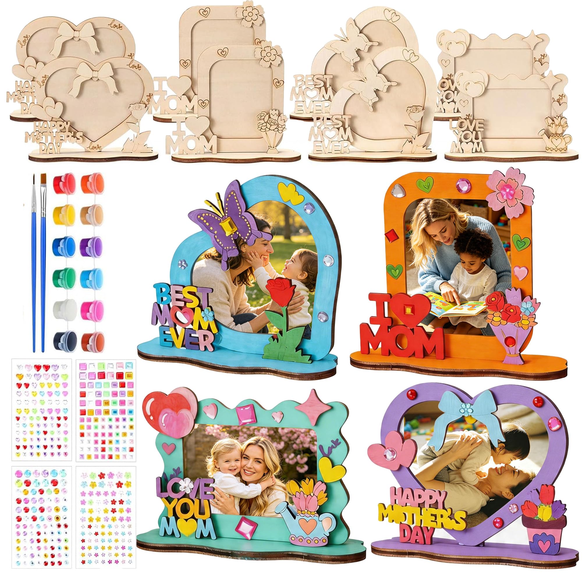 16 Set DIY Unfinished Wooden Painting Picture Frames Kit, Blank Coloring Wooden Stencils of Photo Frames, Arts and Crafts Supplies for Birthday Party Favors, Classroom Rewards Goodie Bags Fillers