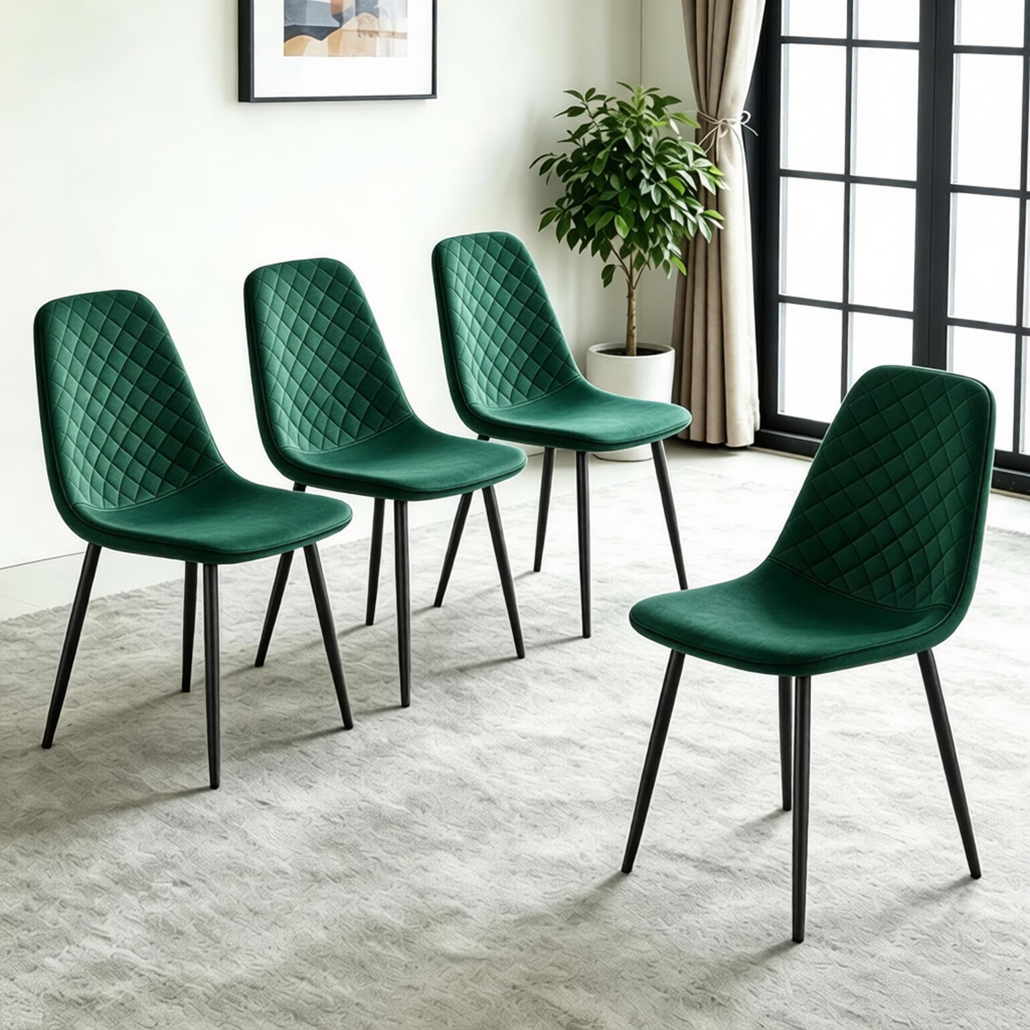 Qroxcey Set of 4 Velvet Dining Chairs Padded Seat Metal Legs Dining Room Green