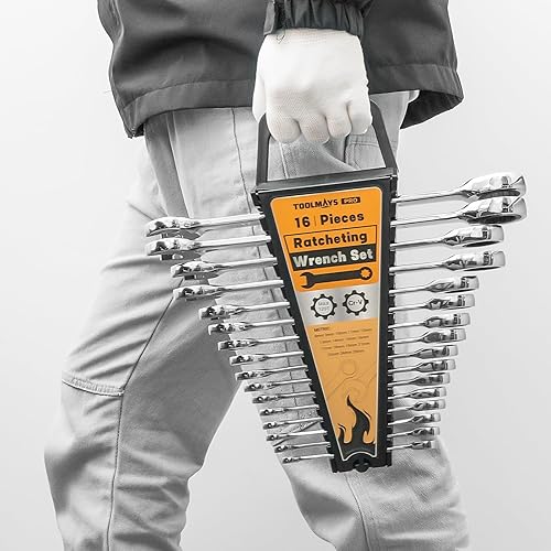 Miniatura 8 de Juego de llaves de trinquete de 16 piezas, juego de llaves combinadas, con organizador, MMmétrica Max 120 dientes Cromo Vanadio Llave combinada