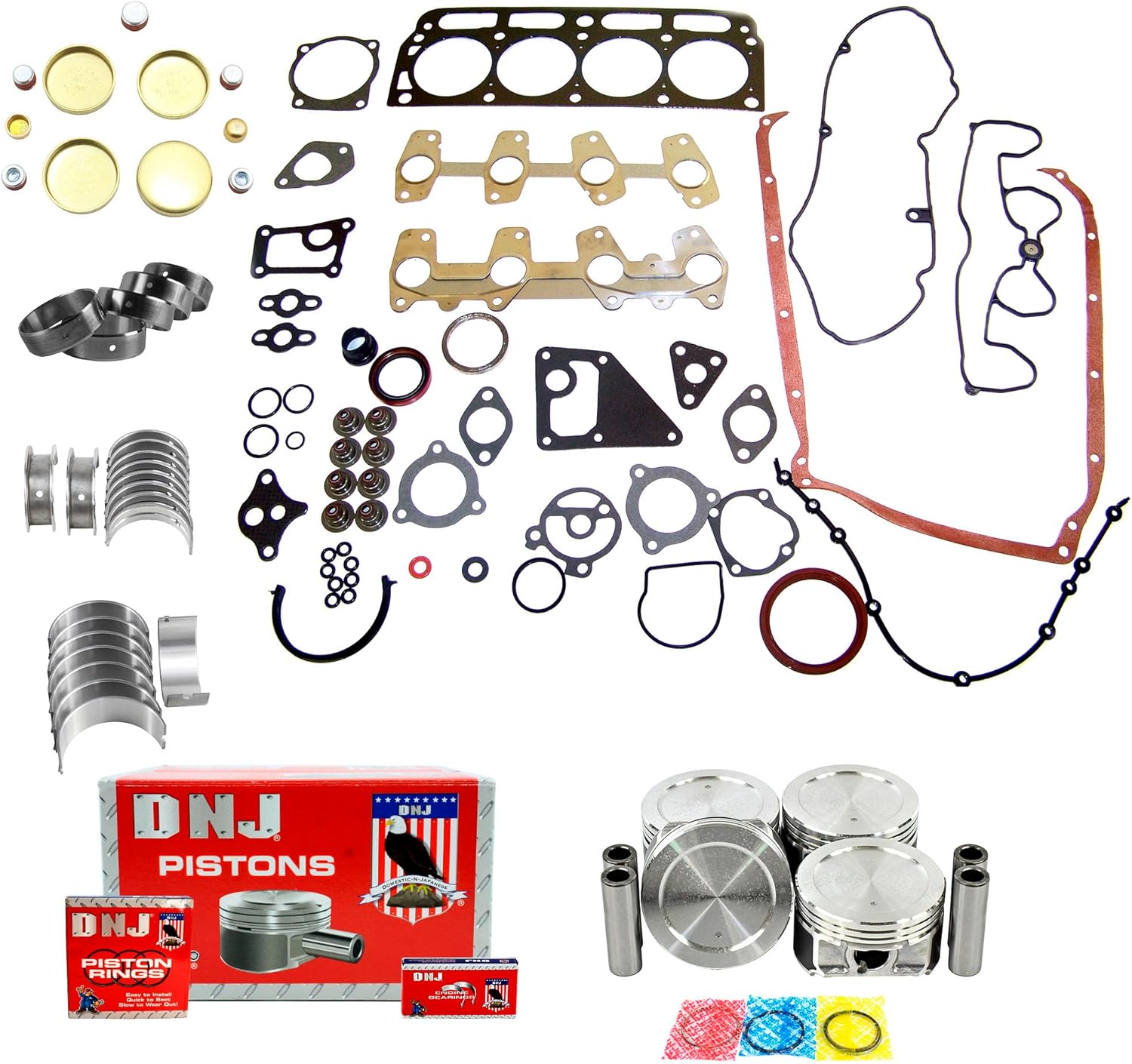DNJ EK330 Engine Rebuild Kit for 1998-2003 Chevrolet, GMC, Isuzu, Pontiac Cavalier, Hombre, S10 2.2L L4 8V OHV 2190cc