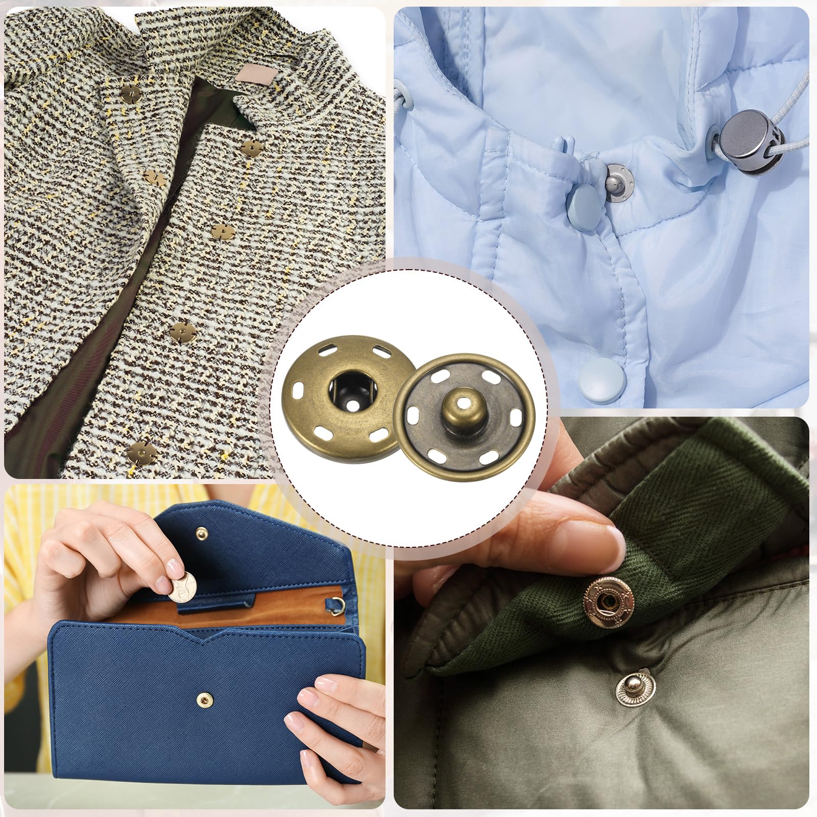 HARFINGTON Juego de 12 botones a presión de metal de 21 mm para coser a presión para cierre de bolso, bolso, ropa, costura, manualidades, bronce