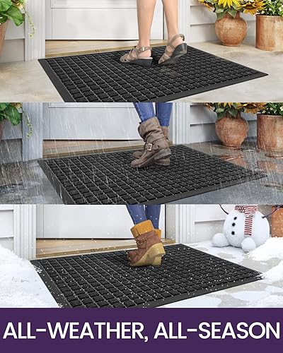 Miniatura 4 de DEXI Tapete para puerta delantera, entrada exterior, 2 x 3 pies, tapete de goma resistente, tapete de bienvenida antideslizante para el interior del