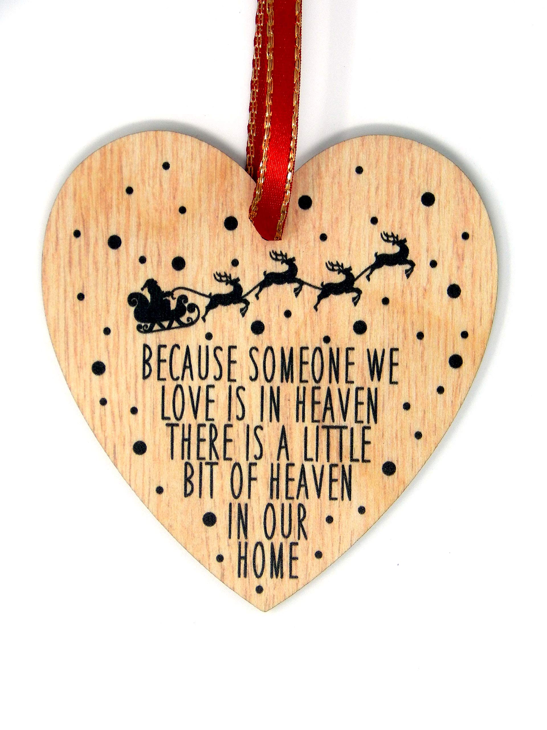 Because Someone We Love Is In Heaven Oak Effect Memory Heart Christmas Bauble Memorial Xmas Tree Decoration