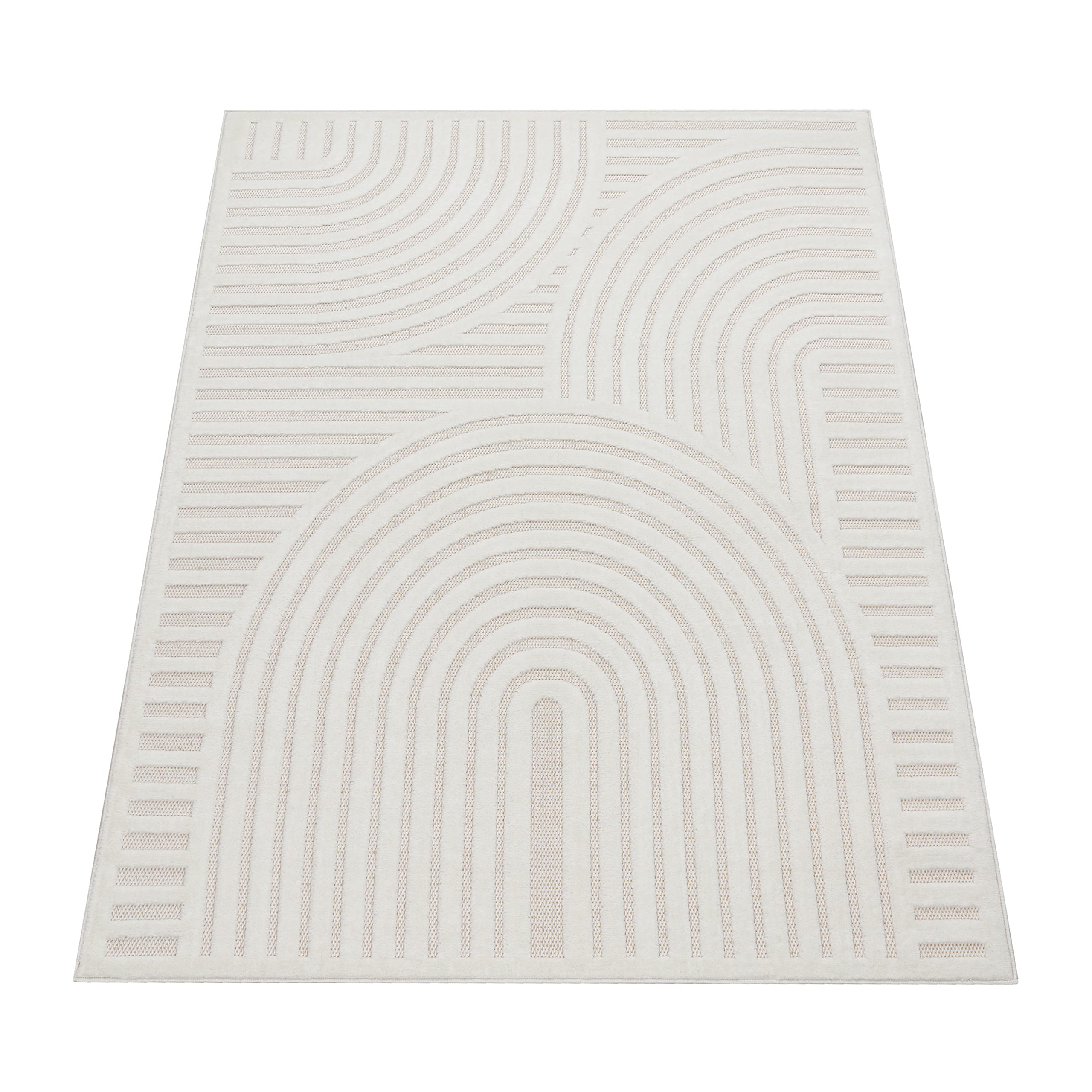 Paco Home Outdoor Teppich wetterfest & langlebig Moderne Boho-Designs mit 3D-Effekt Skandi-Look UV-beständig & robust für Balkon, Garten, Wohnzimmer & Küche, Grösse:200x280 cm, Farbe:Creme 4