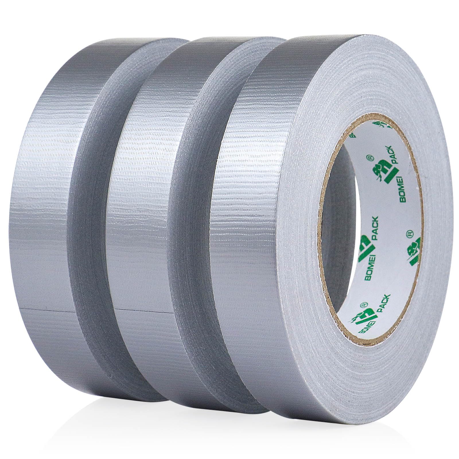 BOMEI PACK 3 Rolls Silver Duct Tape 1 inch Reinforced Strong Sticky Gaffer Tape 25mm x 50m Ducts Fixing Pipelines Repairing DIY Craft Labeling,Heavy Duty Objects Sealing