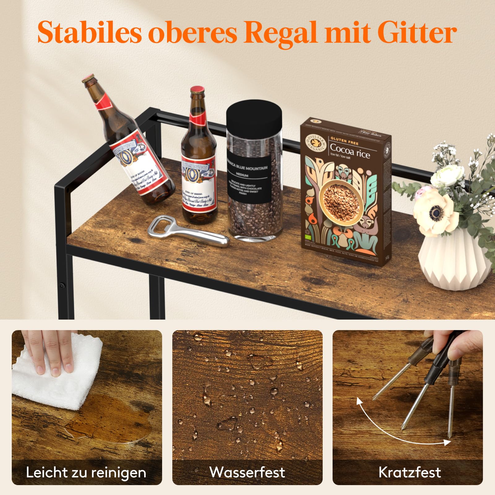 Lifewit Getränkekistenregal mit Ablage für 6 Kisten, Kistenregal Metall trag. 340 kg, 32D x 104W x 117,3H cm Freistehend Kistenständer Getränkeregal Wasserkistenregal Bierkistenregal, Rustikales Braun
