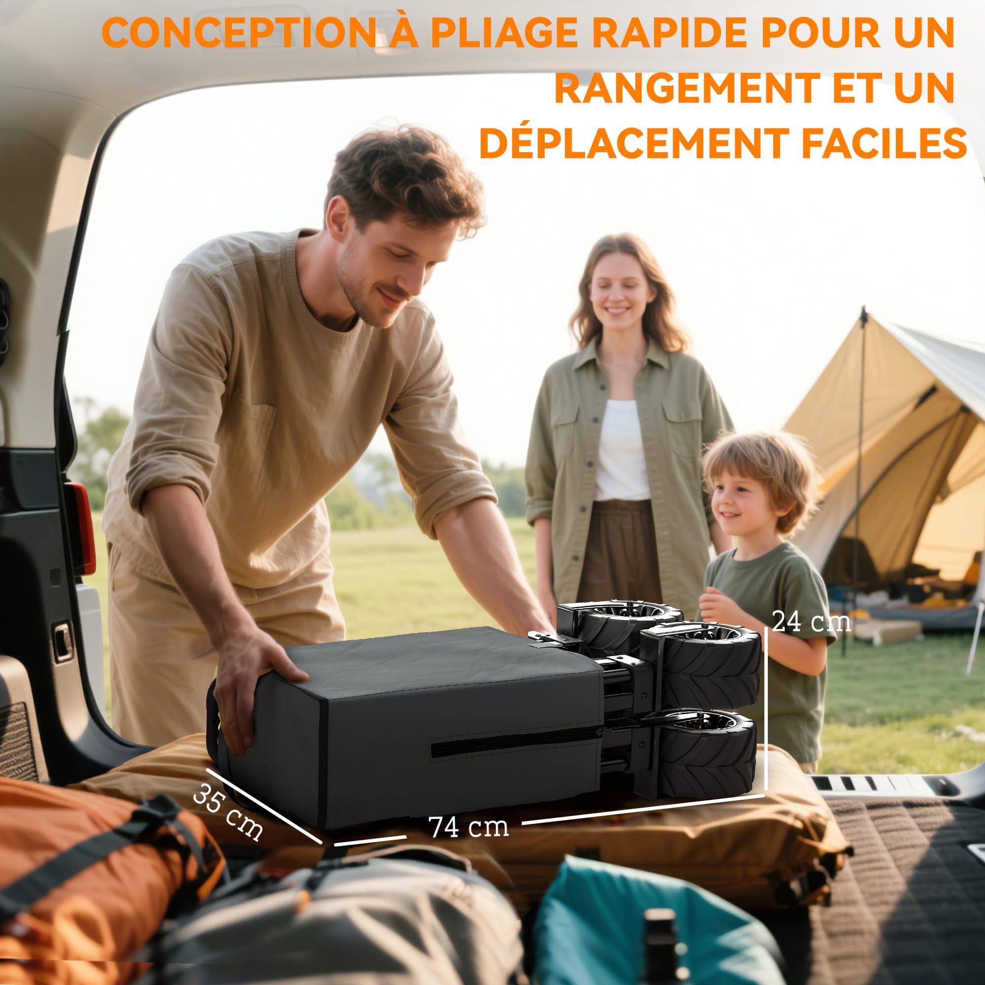 Outsunny Chariot de Plage Pliable Poignée Réglable 70 kg Gris Foncé | Chariot de Transport à Roulettes Tout Terrain, Charrette pour Extérieur Camping Pique-Nique