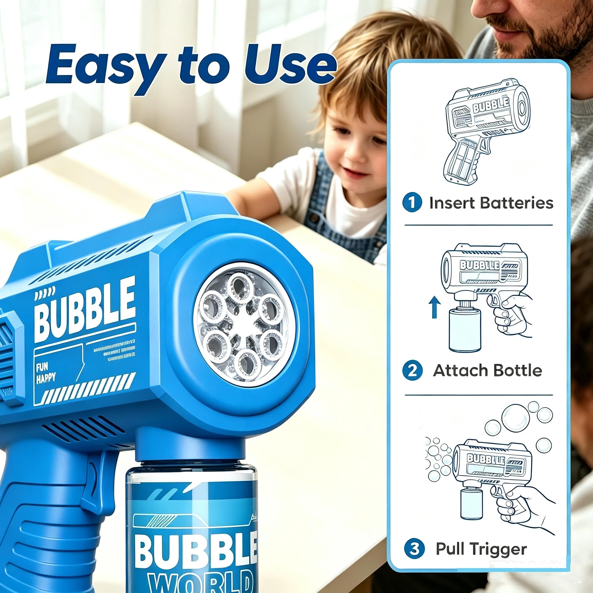 4 pistole per bolle di sapone, per bambini, 5000+ bolle/min, con soluzione per bolle di sapone, luce LED, regalo per bambini, compleanno, festa, matrimonio