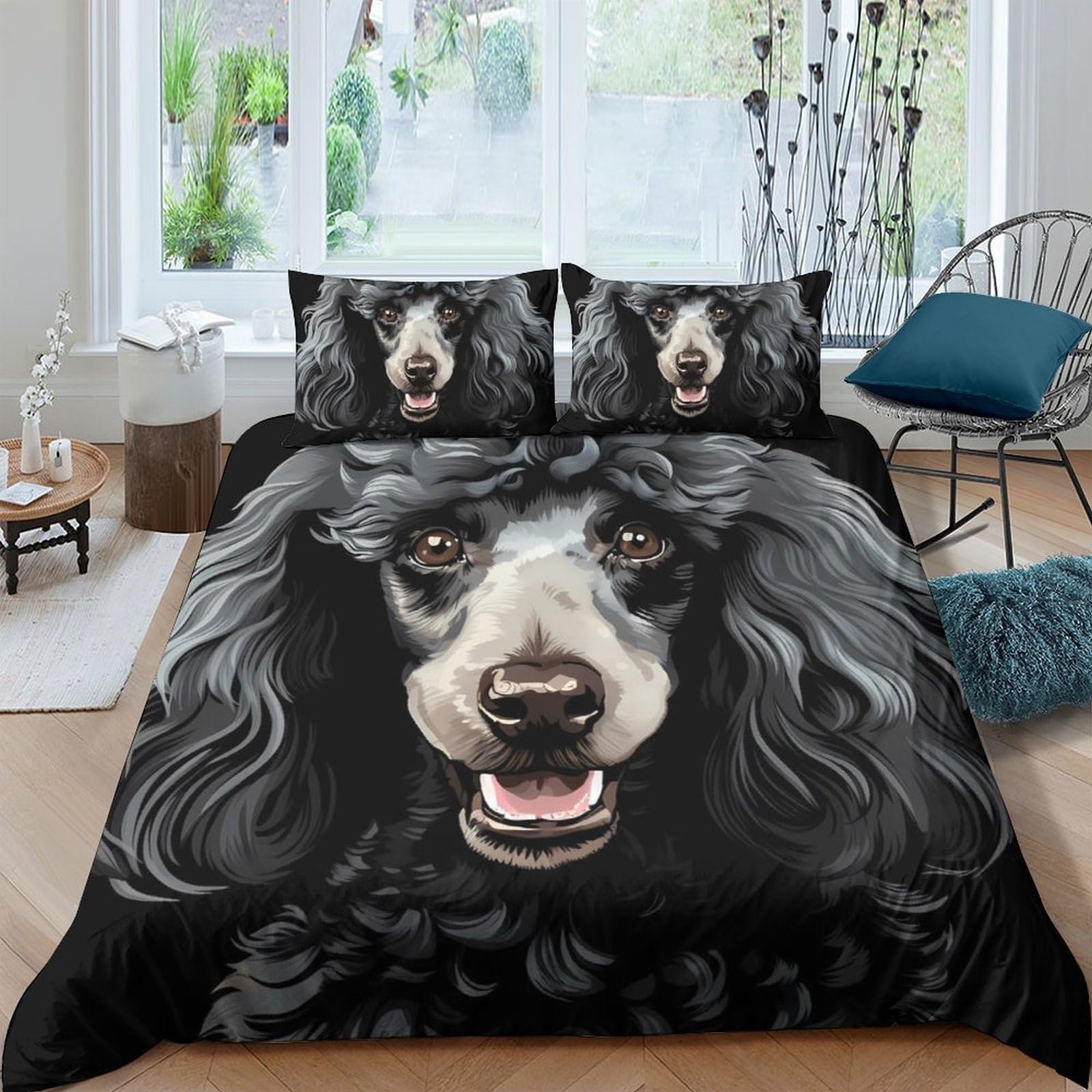 Ctjqhvkz Style-1 3D Printed Black Poodle Fitted Sheet Microfiber Soft Dog Face Bed Cover For Bedroom Guest Room Mattress Decor Single（135X200cm）