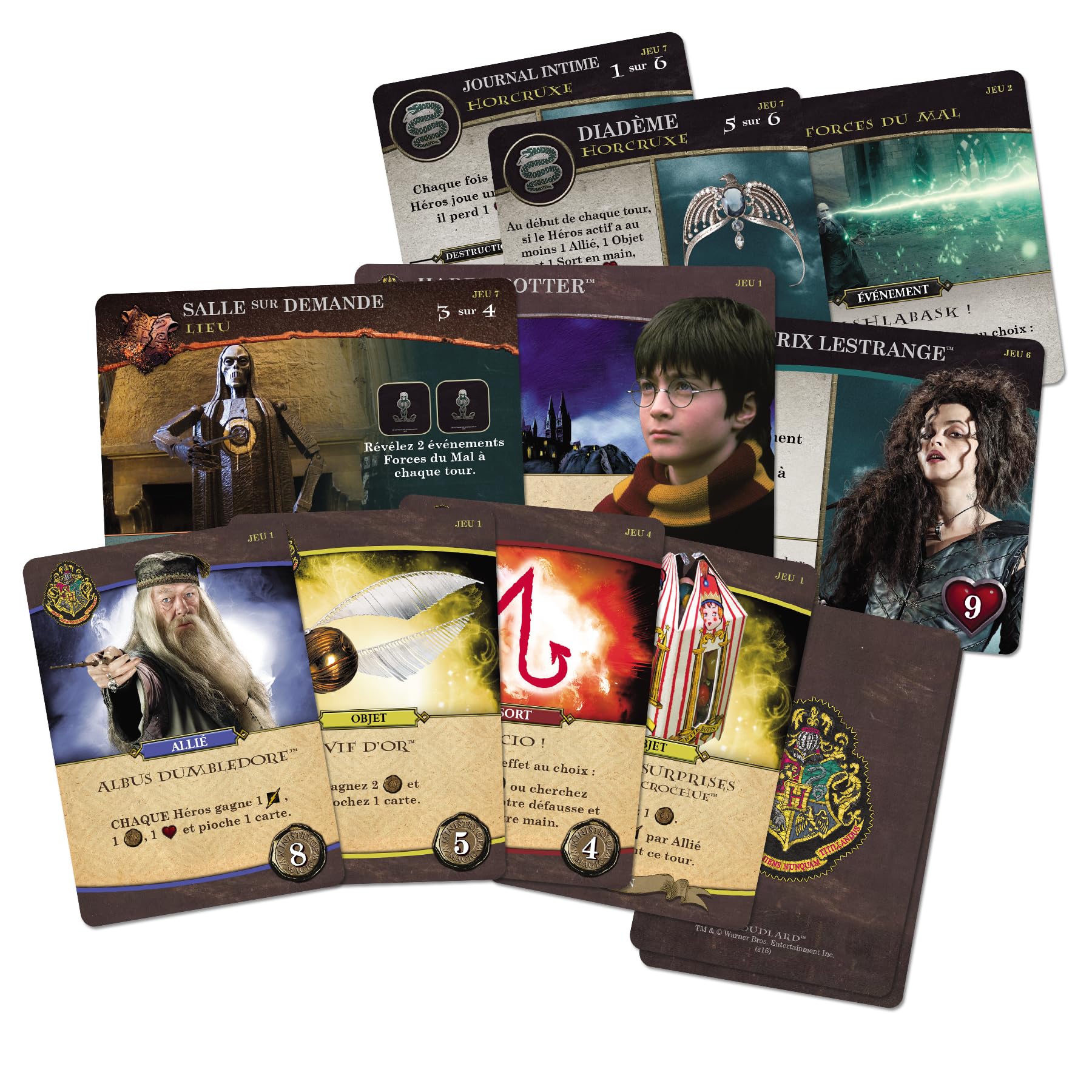 Asmodee - HARRY POTTER : BATAILLE À POUDLARD - Jeu de Société Coopératif pour Enfants Dès 11 Ans - Jeu de Deckbuilding - Univers Magique Inspiré des Livres - 2 à 4 Joueurs - En Français - USAopoly