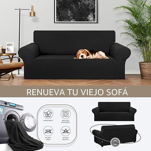 Miniatura 3 de KEKUOU - Funda elástica para sofá biplaza, fundas para sofá de 2 cojines (de 55 a 79 pulgadas), protector de muebles con parte inferior elástica