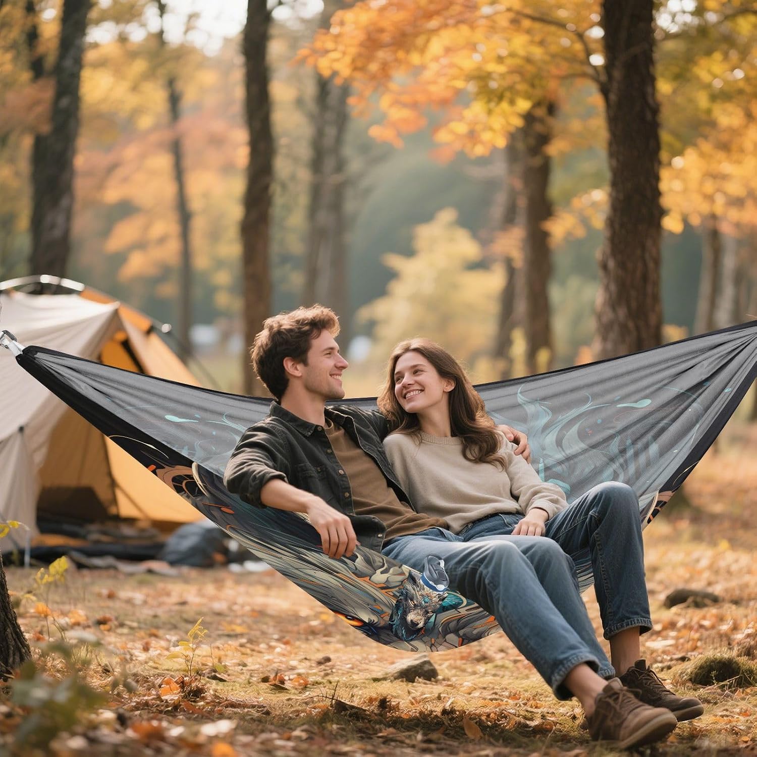 ALAZA King of Wolf Camping Hammocks Single or 2 Person 500 lbs Portable Parachute Travel Hammock w/Tree Straps for Hiking Backpacking Indoor Outdoor