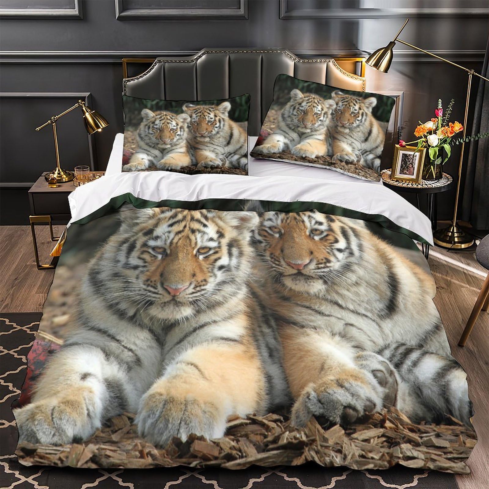 MMDASBVPE Tiger Cubs Lying Comforter Cover 3D Print Premium 3-Piece Bedding Set Hidden Zipper Quilt Cover Super Soft Hypoallergenic for Adults Kids Girls Boys Women Teens Single（140x200cm）