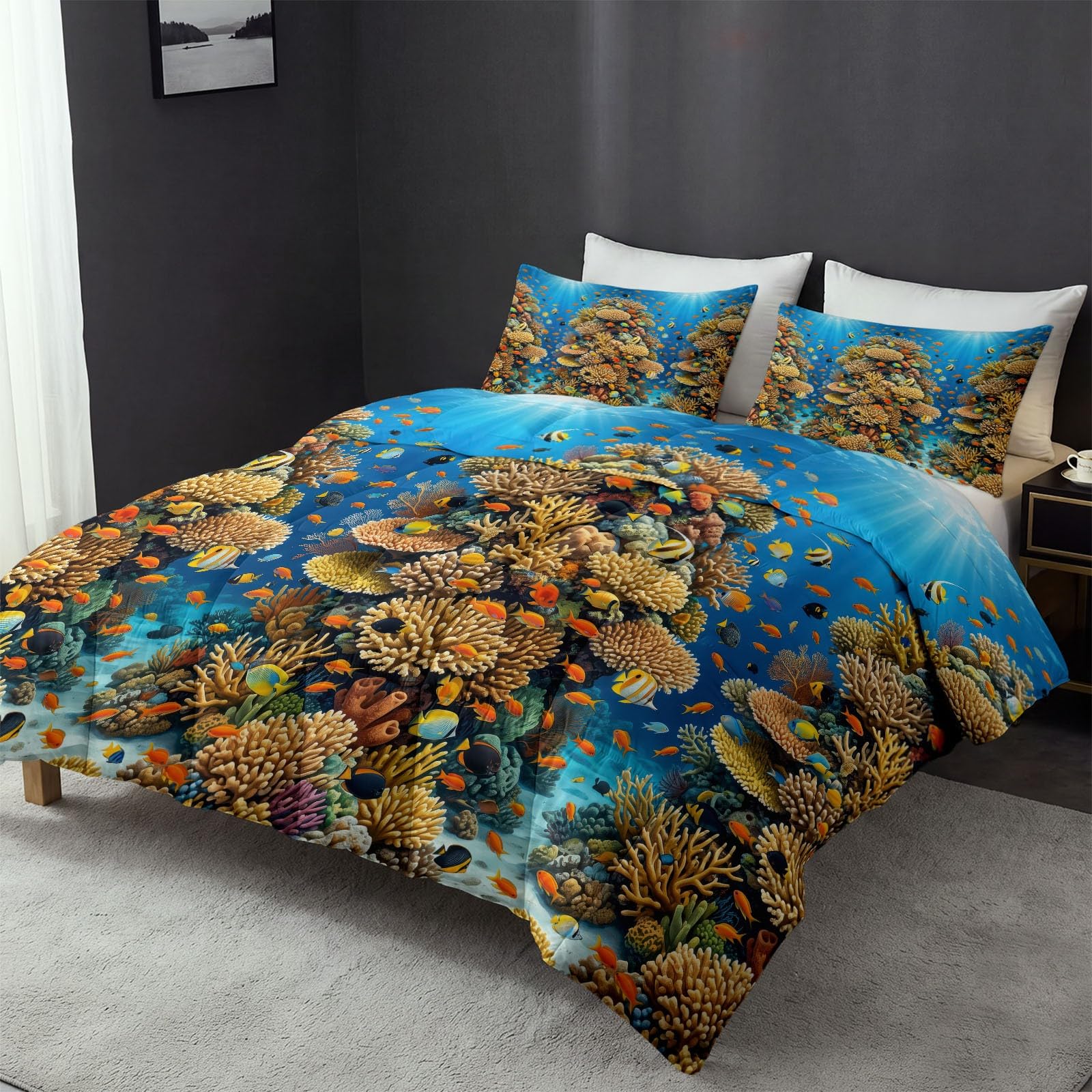 Cartoon Korallen Fische Bettdecke 220x240 cm Ganzjahresdecke 3-teiliges