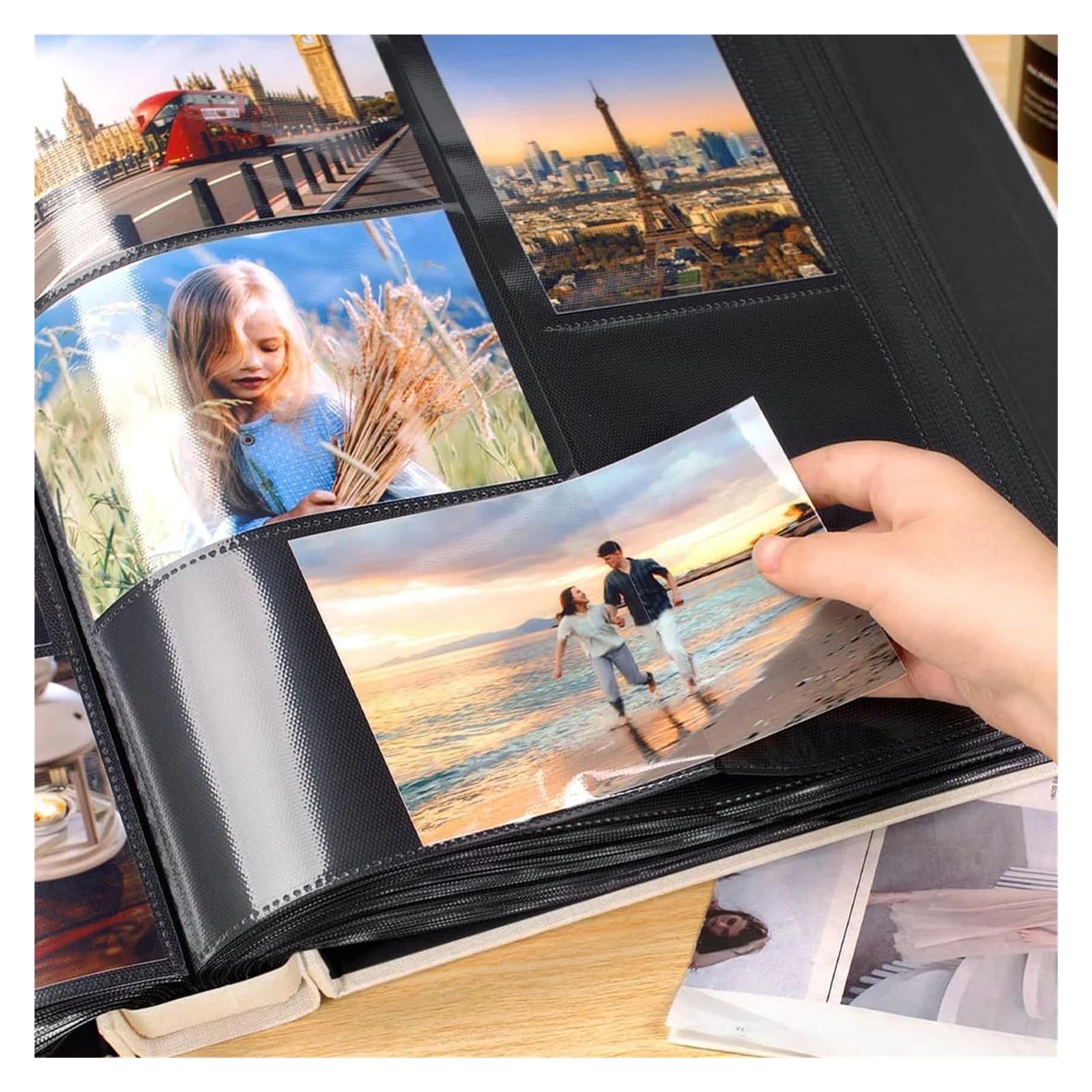 Album fotografico tascabile in lino 4x6-600 con tasche orizzontali e verticali(Pink-600 sheets)