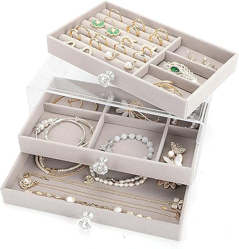 Miniatura 8 de coobest Joyero, organizador de joyas de 3 cajones, cajas de joyería y organizadores con organizador de aretes, caja organizadora de joyas