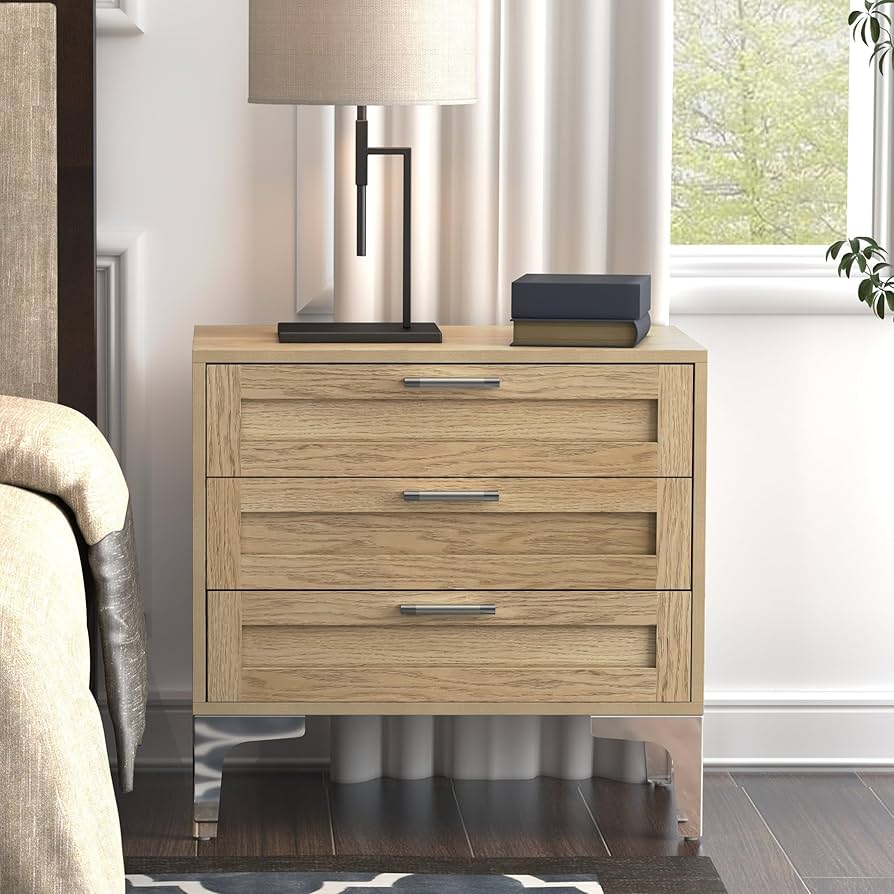 ニューダンガンロンパV3 The Neworder Table Tribesigns Wood End Table, 3-Drawer Side Table with 3 Rattan