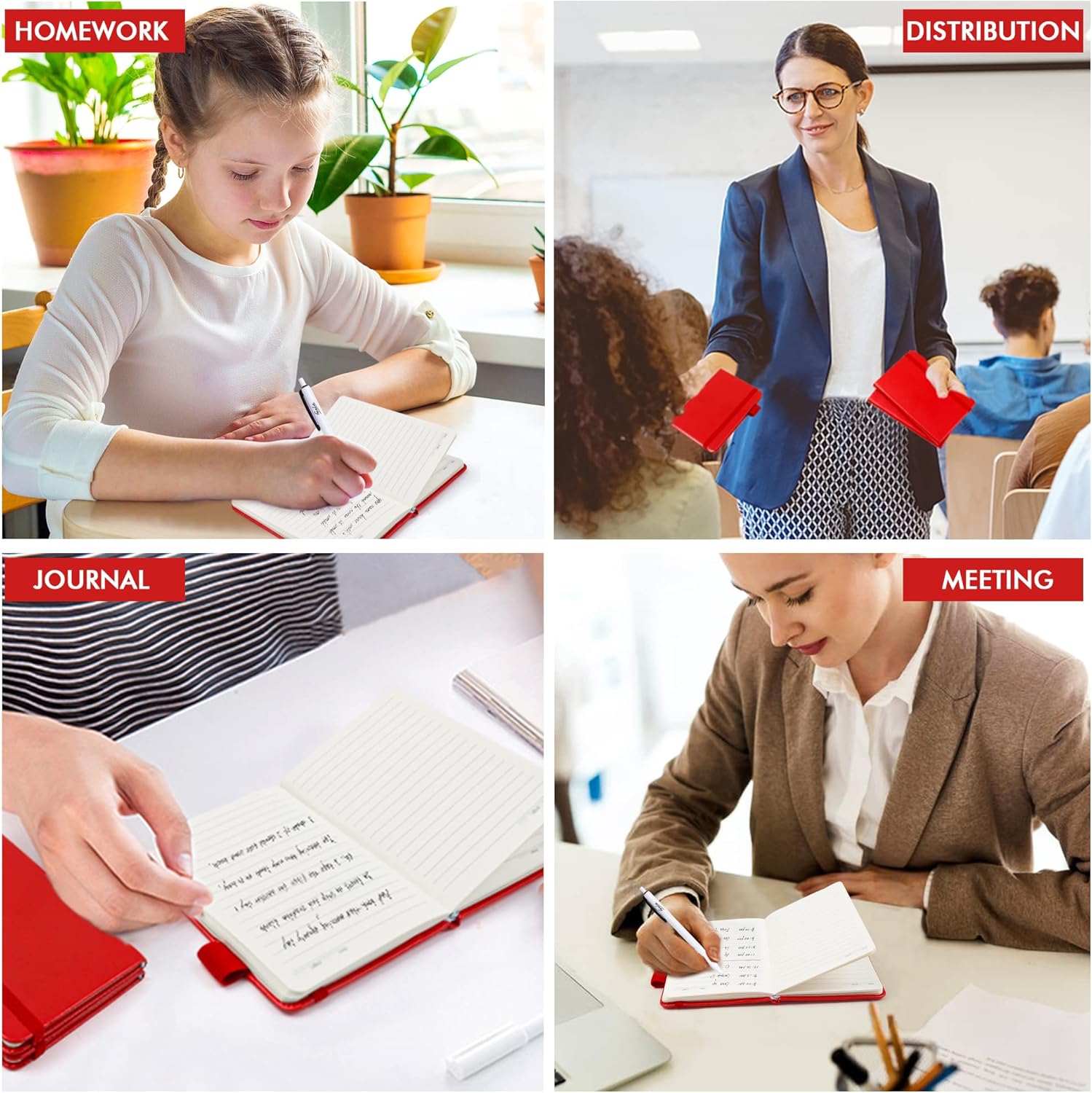 feela 15 Pack Pocket Small Notebooks Bulk, Mini Cute Notepads Hardcover College Ruled Lined Journals with Pen Holder for School Business Memos, with 15 Black Pens, 3.5”x 5.5”, A6, Red