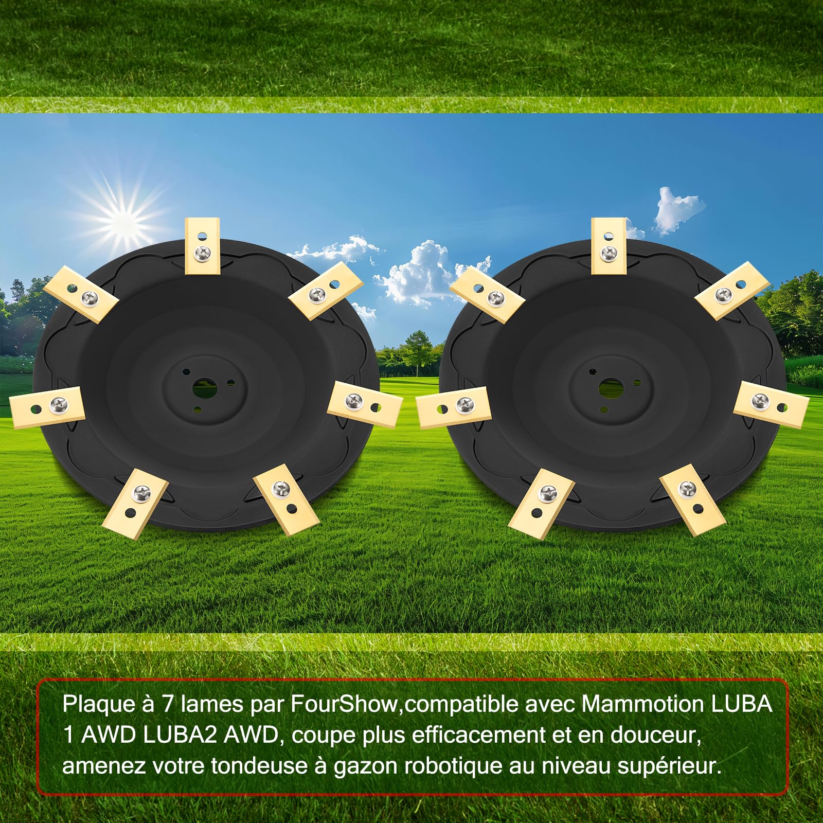 [Mise À Niveau] 2Pcs Plateau de Lame + 14 pièces Lames Compatibles avec Mammotion LUBA 1 AWD et LUBA 2 AWD (jusqu'à l'année 2024), Disque de Coupe Robot Tondeuse, Disque Rotatif pour Robot Tondeuse