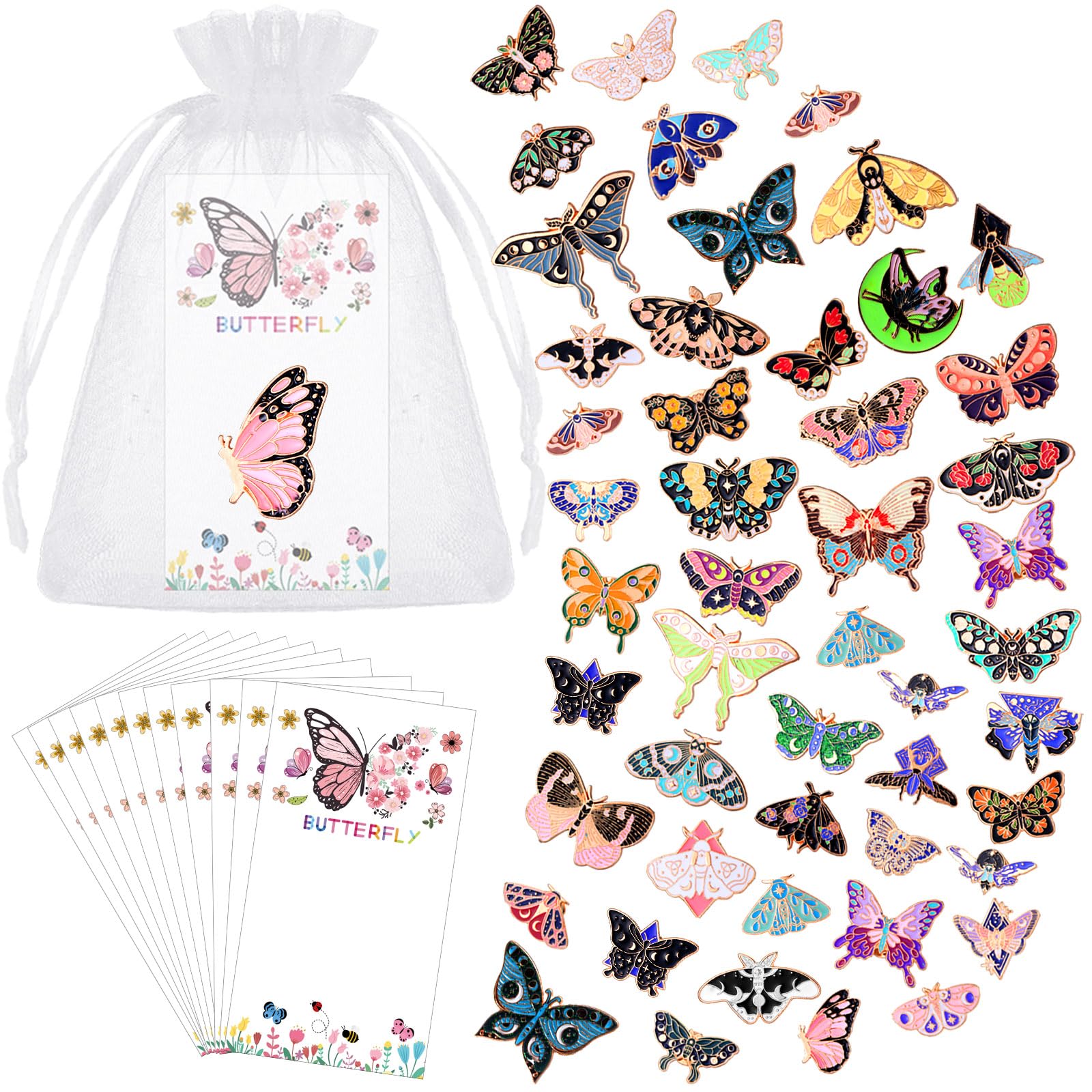 Siifert 50 Sets Butterfly Enamel Pins Bulk Butterfly Pins for Backpacks for Women Moth Decor Gifts for Girls Colorful Butterfly Lapel Pins Brooches